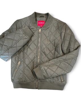 GUESS Quilted Puffer Bomber Jacket in Olive